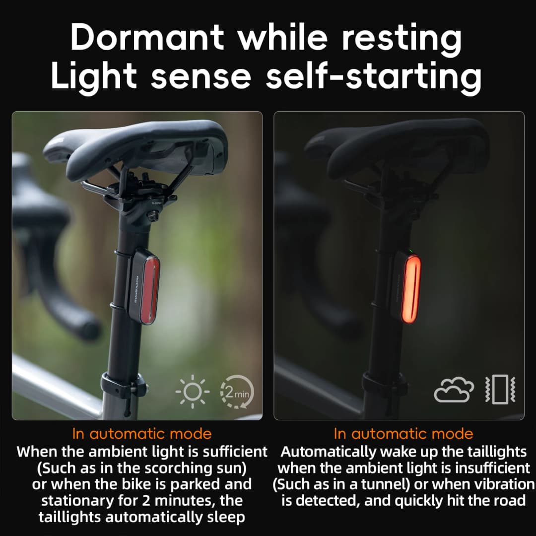 ROCKBROS Magnetic Bike Tail Light Type-C 7 modes Rechargeable LED Bicycle Rear Light for Night Riding Intelligent Brake Sensor - 4