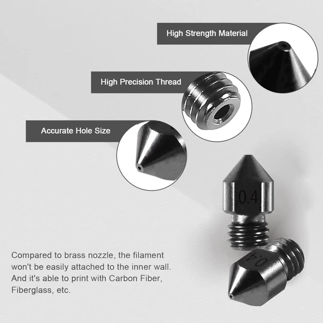 Creality Offcial Hardened Steel MK8 Nozzle 0.4mm Ender 3 Nozzle for Ender3 Pro/Ender 3 V2/Ender 5/CR-10 Series 3D Printer Nozzle - 2