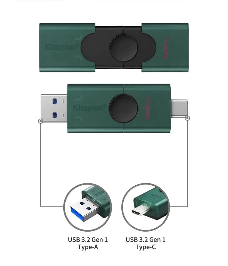 ذاكرة فلاش كينجستون USB 3.2 ثنائية Type-C إلى USB-A، 128 جيجابايت/256 جيجابايت، OTG، متوافقة مع iPhone 15 و 16 - 6