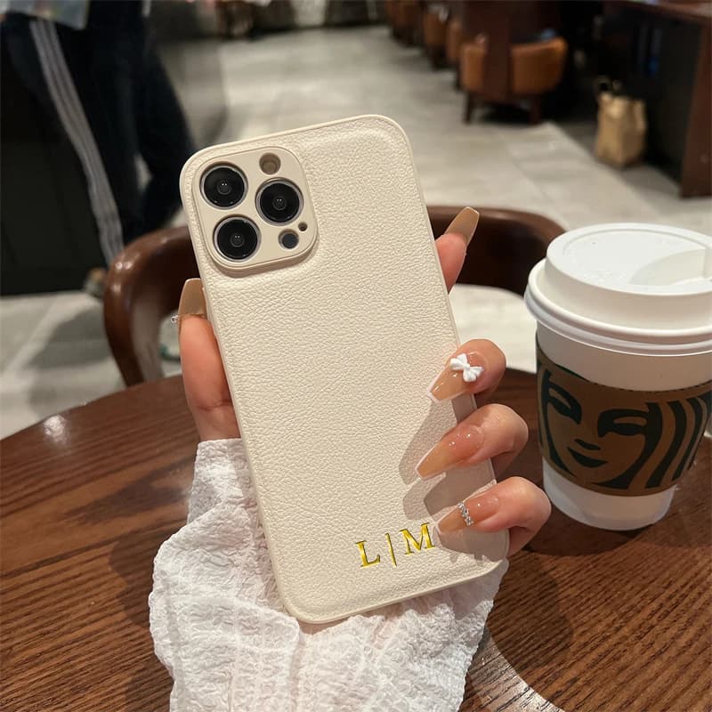 Personalised Customized Name Case For iPhone 17 16 15 14 13 12 11 Pro Max Initials Letters Leather Cover 13 15 16 17 Air Pro Max - 5