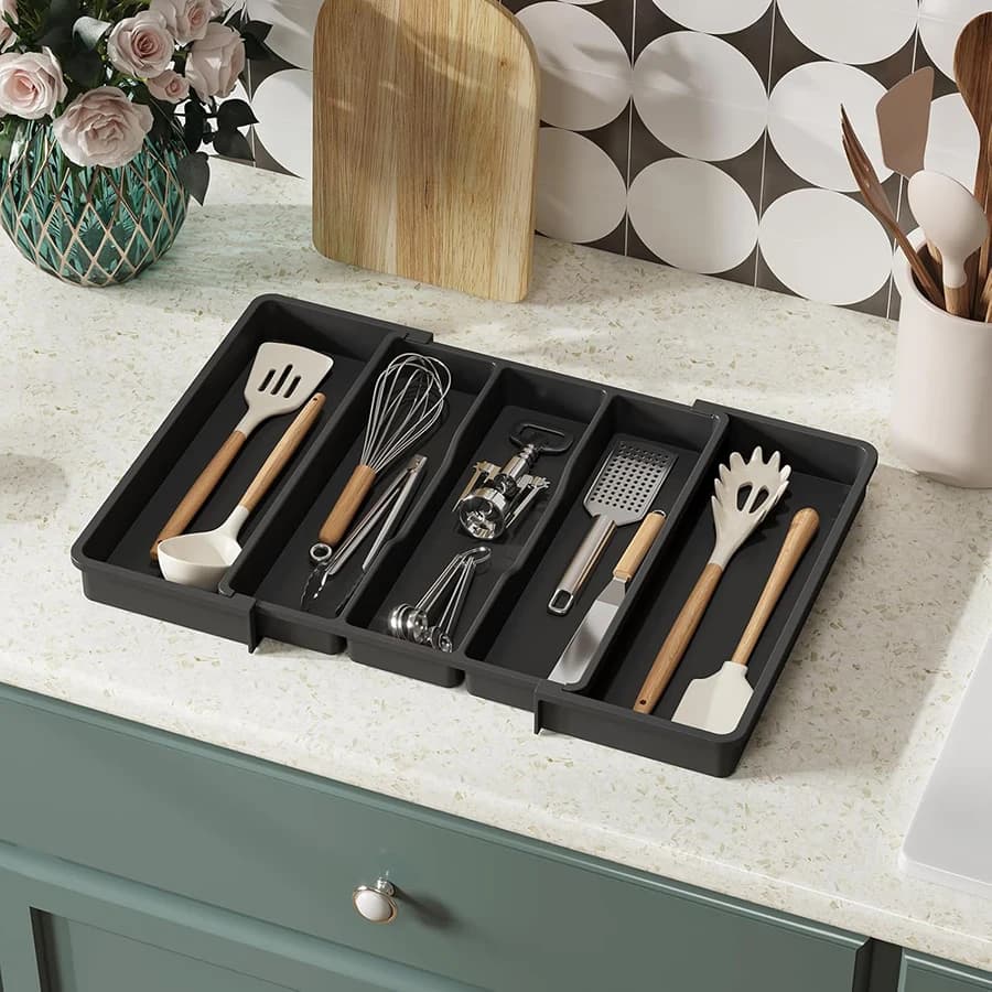 Expandable Cooking Utensil Tray Utensil Organizer for Kitchen Drawers Adjustable Cutlery Silverware Flatware Holder Kitchen Tool - 6