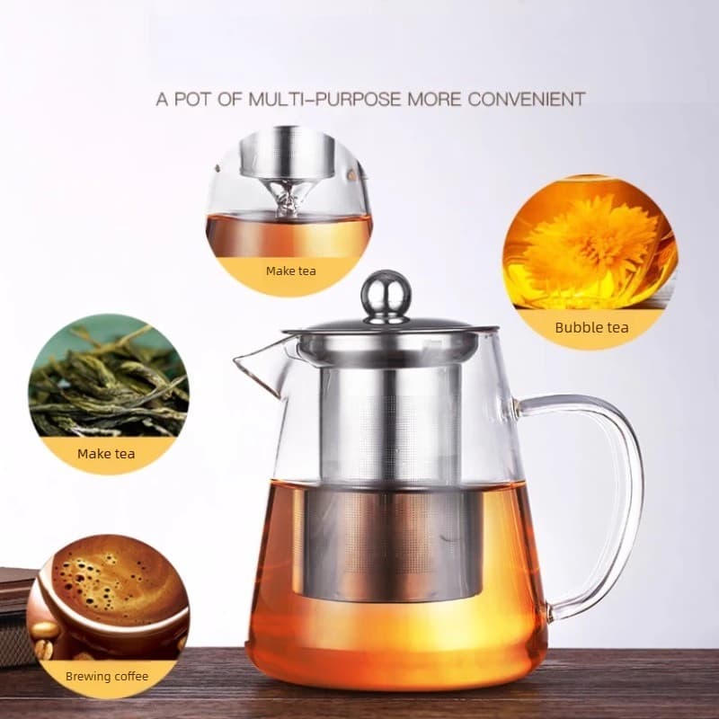 Heat-Resistant Borosilicate Glass Teapot with Removable Stainless Steel Infuser – Clear Tea Kettle for Kung Fu Tea Brewing Set - 3