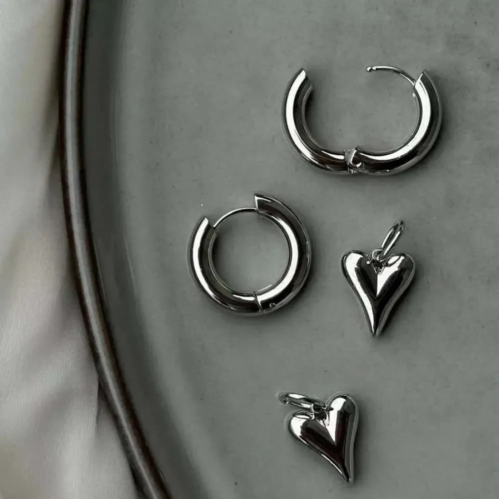 Punk Peach Heart Pendant Earrings for Women Silver Color Simple Fashion Geometric Circular Ear Buckle New Trendy Jewelry Gift - 4