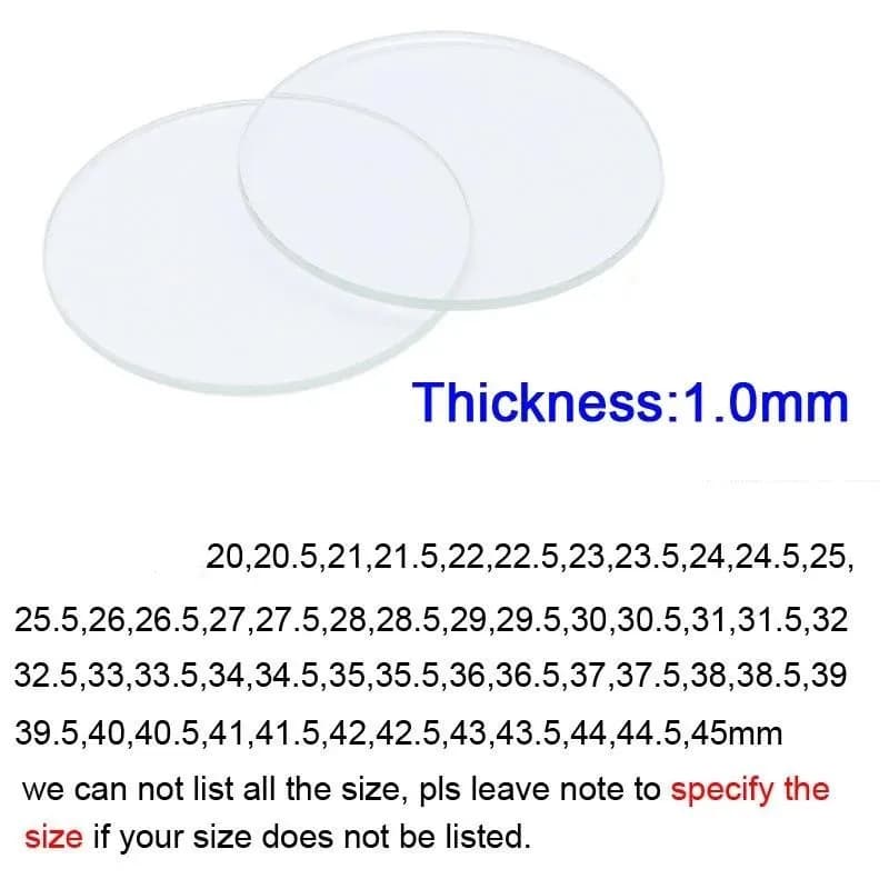 1pcs 20mm-45mm for 1mm Thickness Round Watch Glass Crystal Lens Smart Watch/Wristwatch Replacement Glass  Flat Mirror Watchmaker - 5