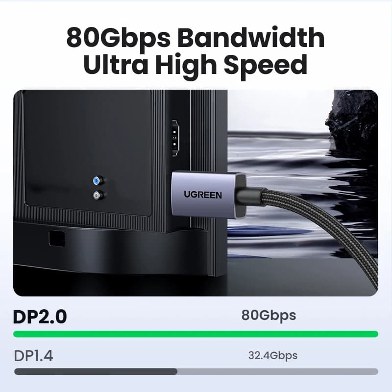 يو جرين كابل عرض 16K DP2.1 8K 4K144Hz كابل فيديو صوت لـ شاومي تي في بوكس كمبيوتر محمول شاشة لعبة كابل DP منفذ عرض - 5