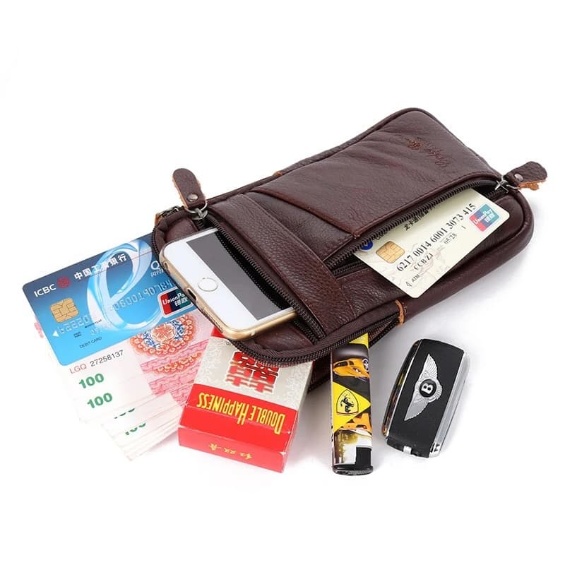 New Men's Genuine Leather Waist Packs Bag Phone Pouch Bags Men Handbag Bag Small Chest Shoulder Belt Bag Crossbody Leather Bags - 6
