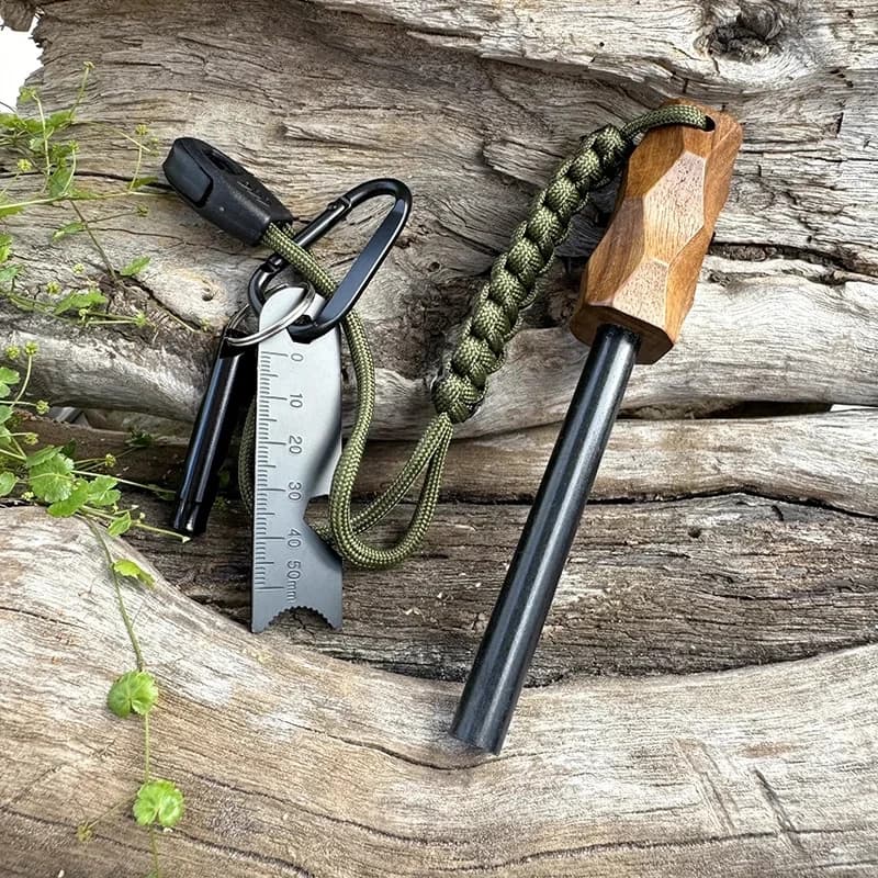 مجموعة إشعال نار بمقبض خشبي صلب، قضيب مغنيسيوم، أداة تخييم وبقاء في البرية - 3