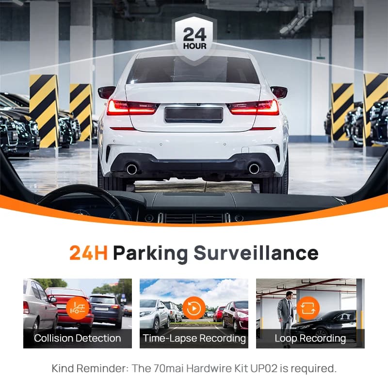 كاميرا 70mai Dash Cam A200 بدقة 1080P HDR قناة مزدوجة مسجل سيارة DVR بزاوية رؤية 130° صندوق أسود للسيارة مراقبة وقوف السيارات 24 ساعة مسجل سيارة رؤية ليلية - 4