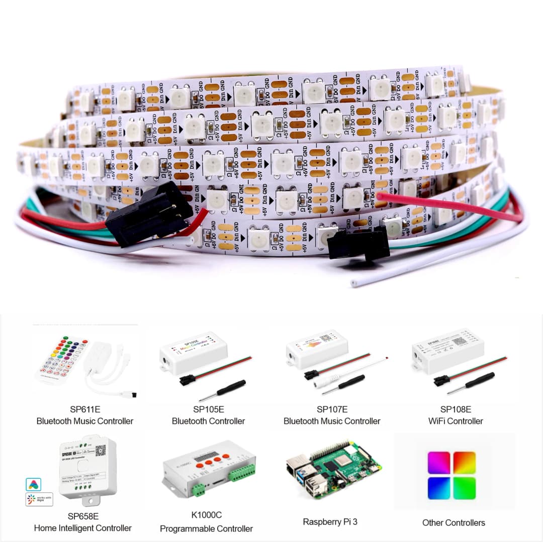 شريط ليد WS2812B 5V 30/60/74/96/144 ليد ذكي شريط بكسل RGB لوحة دوائر سوداء/بيضاء IP30/65/67 WS2811 IC إضاءة ليد 1م/2م/3م/4م/5م - 5