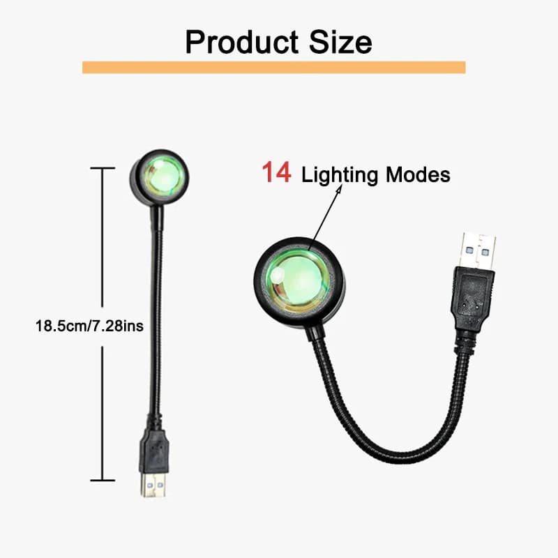 قطعة واحدة مصباح غروب الشمس USB LED بروجكتور إضاءة ليلية نيون قوس قزح إضاءة جو حائط للتصوير ديكور غرفة نوم منزل هدية - 6