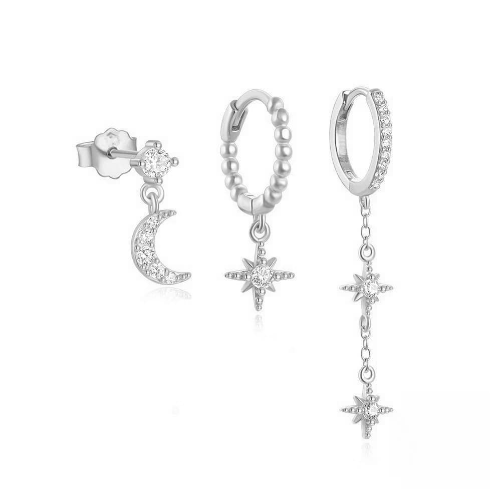 3PCS Sets Stainless Steel Square Zirconia Hoop Earrings For Women Daily Life Cartilage Stud Earrings Piercing Jewelry Gift - 6