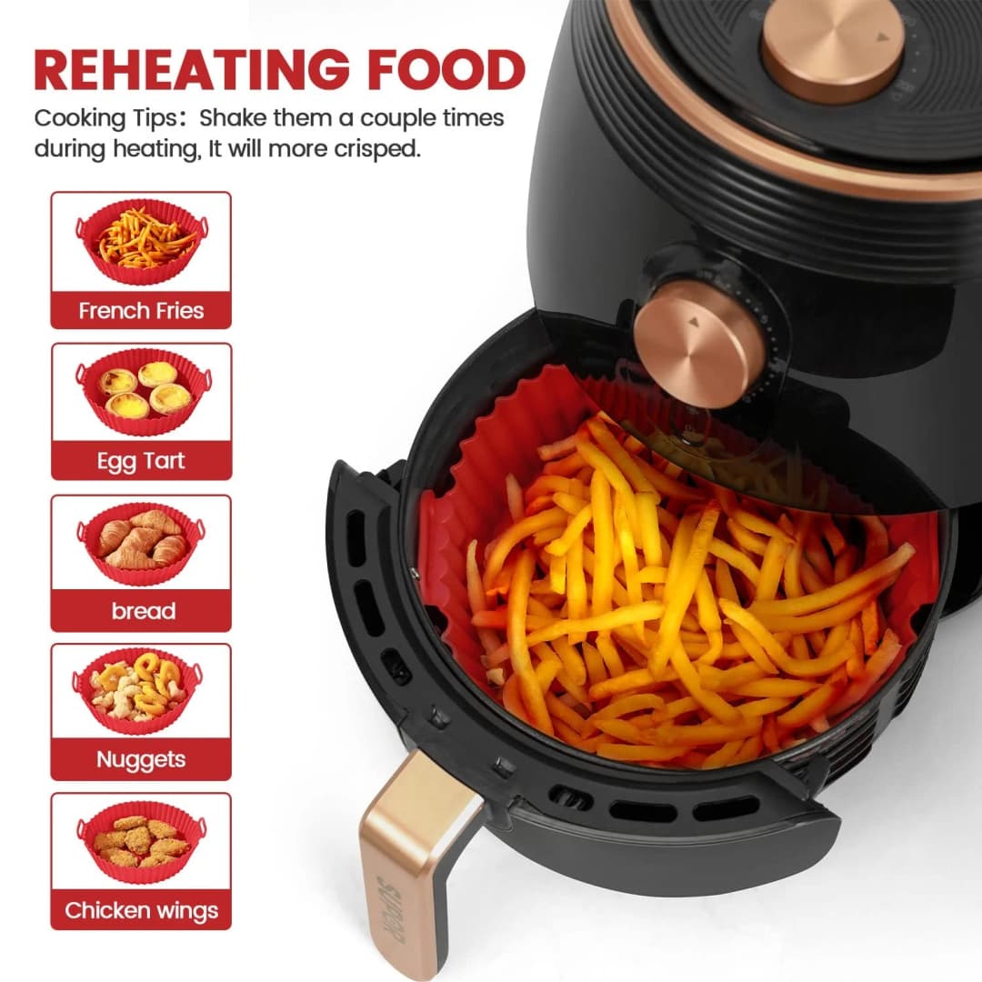 6PC Air Fryer Mats - 450°F Silicone Non-Stick Dual Texture Dishwasher Safe Crispy/Steam Cooking - 4