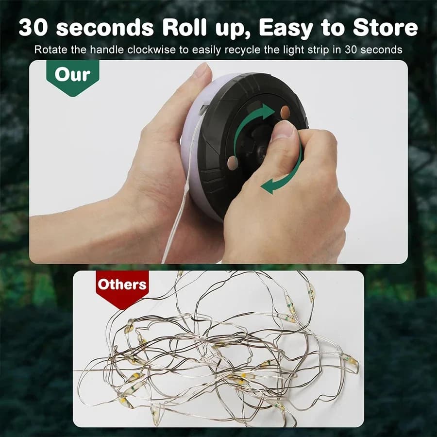 سلسلة أضواء تخييم LED بطول 10 أمتار مقاومة للماء مع مصباح جيب قابل لإعادة الشحن وخطاف - 2 في 1 إضاءة جو RGB - 5