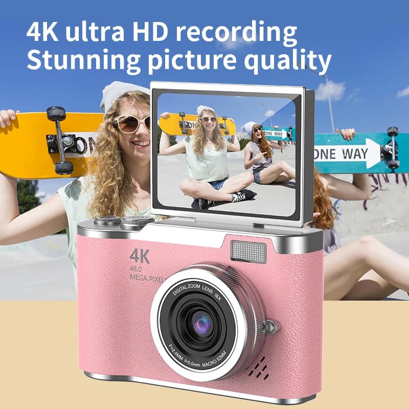 كاميرا رقمية 4K بدقة 48 ميجابكسل - كاميرا فيديو قابلة للشحن بشاشة 2.4 بوصة - مناسبة للمبتدئين والأطفال - 3
