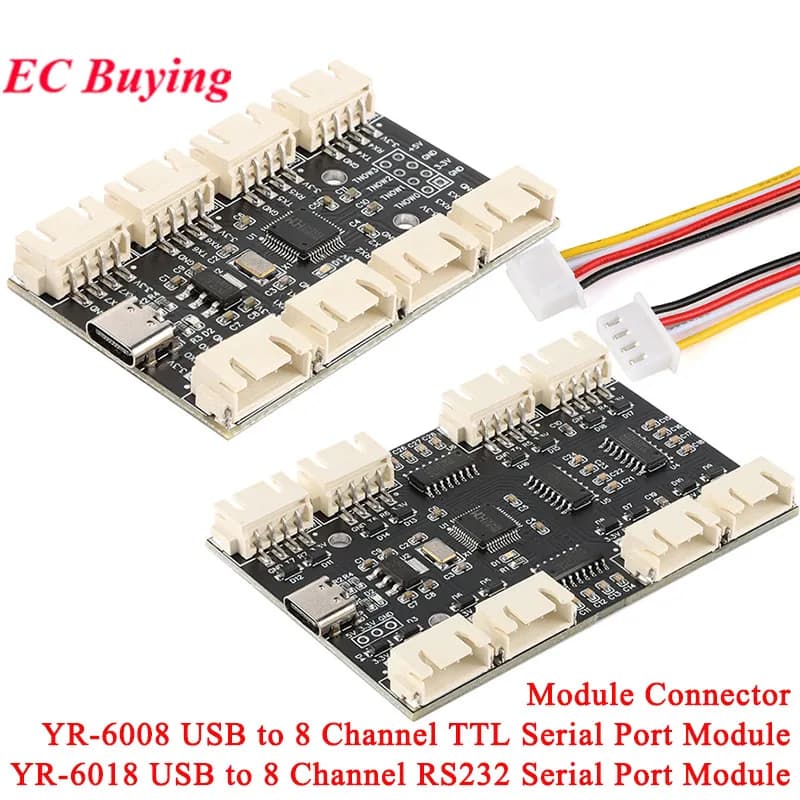 وحدة منفذ تسلسلي RS232 إلى 8 قنوات، لوحة توسيع UART متعددة الاتجاهات، نوع C إلى 8 مركز TTL