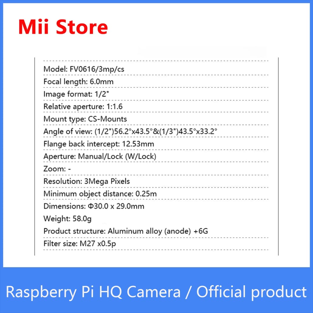 Official product Raspberry Pi HQ Camera FV0616/3MP 12.3MP Sony IMX477 with adjustable back focus and support CS-mount lenses - 5