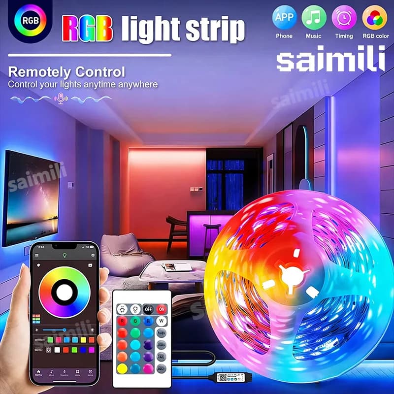 أضواء شريط ليد بلوتوث ذكية SMD 5050 تحكم عن بعد بالتطبيق شريط مرن دايود مصباح إضاءة خلفية للتلفزيون ديكور غرفة الألعاب والمنزل
