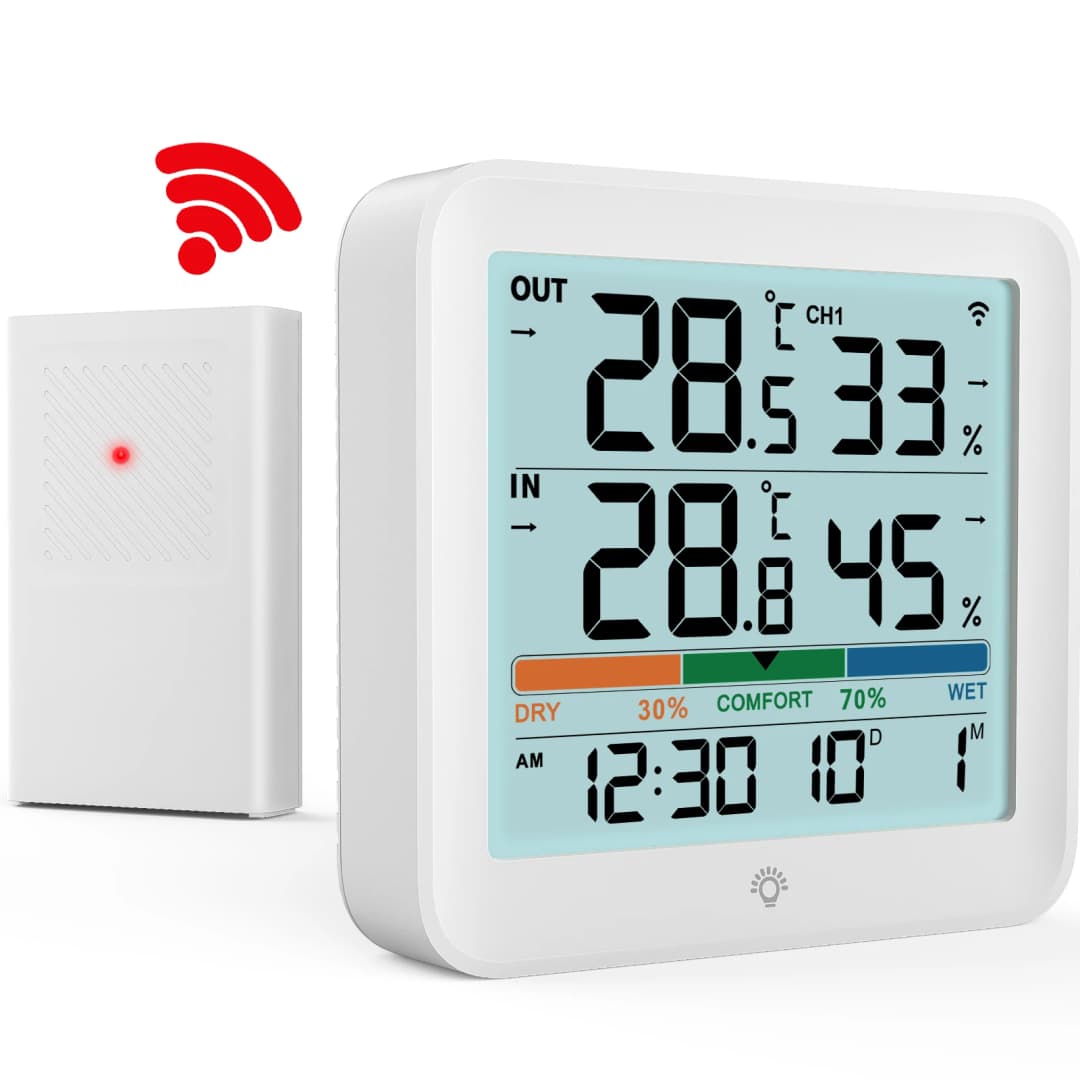 Wireless Indoor Outdoor Thermometer Hygrometer Digital Temperature Humidity Monitor With Remote Sensor Home Weather Station