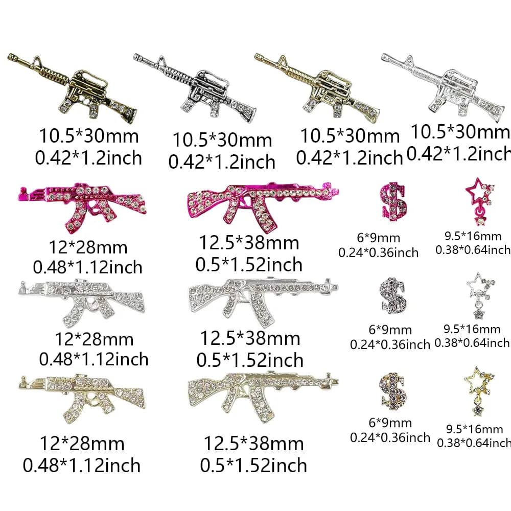 44PCS Gun Nail Charms Nail Art Rhinestone Alloy Gun Dollar Sign Star Nail Luxury Decor for Acrylic DIY Jewelry Nails Accessories - 4