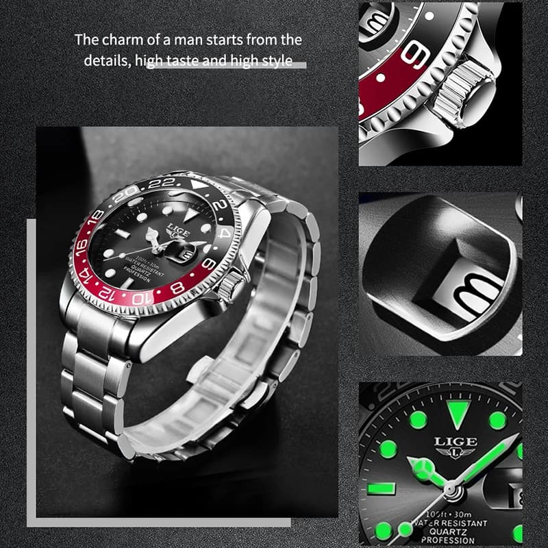 LIGE Fashion Business Watch Men 3ATM Waterproof Luminous Wristwatch Men Clock Top Brand Luxury Sports Quartz Diving Chronograph - 6
