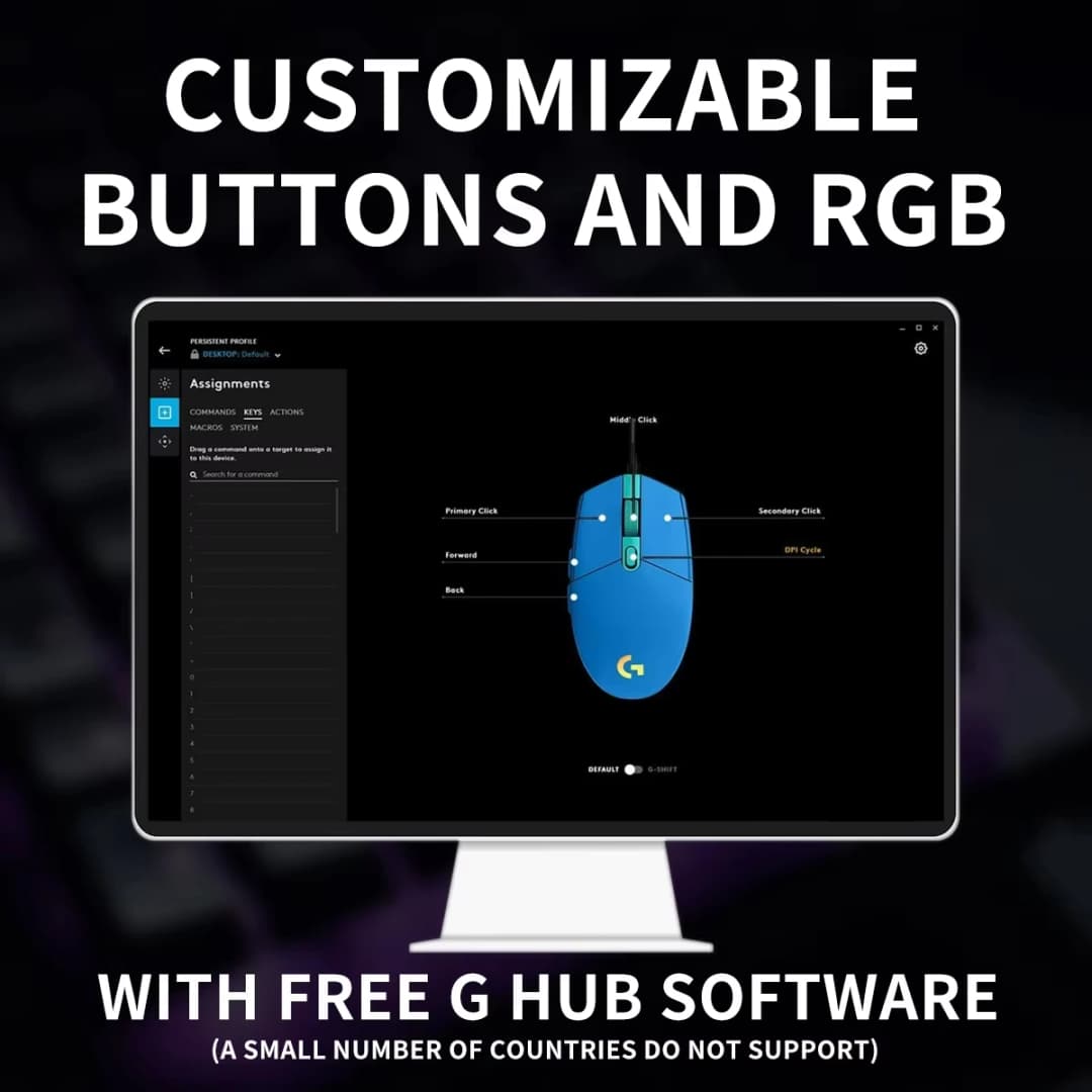 ماوس الألعاب السلكي Logitech G203 LIGHTSYNC مع إضاءة RGB قابلة للتخصيص ومستشعر عالي الدقة 8000 DPI للكمبيوتر الشخصي والمحمول - 3
