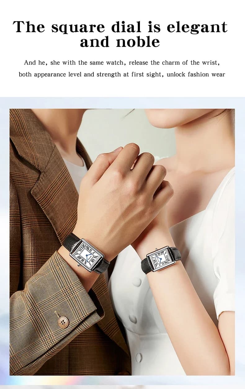 ساعات SANDA زوجية مقاومة للاهتراء بحزام جلدي فاخر ميناء مربع مقاوم للماء حتى 30 متر ساعات كوارتز رياضية وكاجوال للنساء والرجال - 5