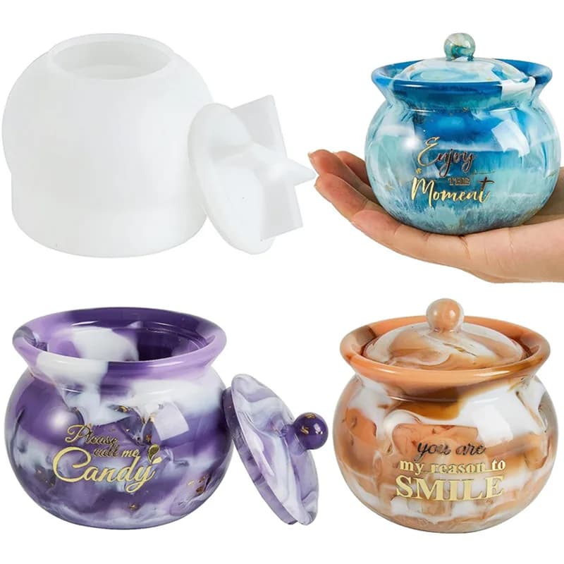 قوالب الراتنج الجرار، قوالب السيليكون مع غطاء، قوالب صب راتنجات الايبوكسي قوالب جرة لصندوق التخزين، حاوية مجوهرات الحلوى