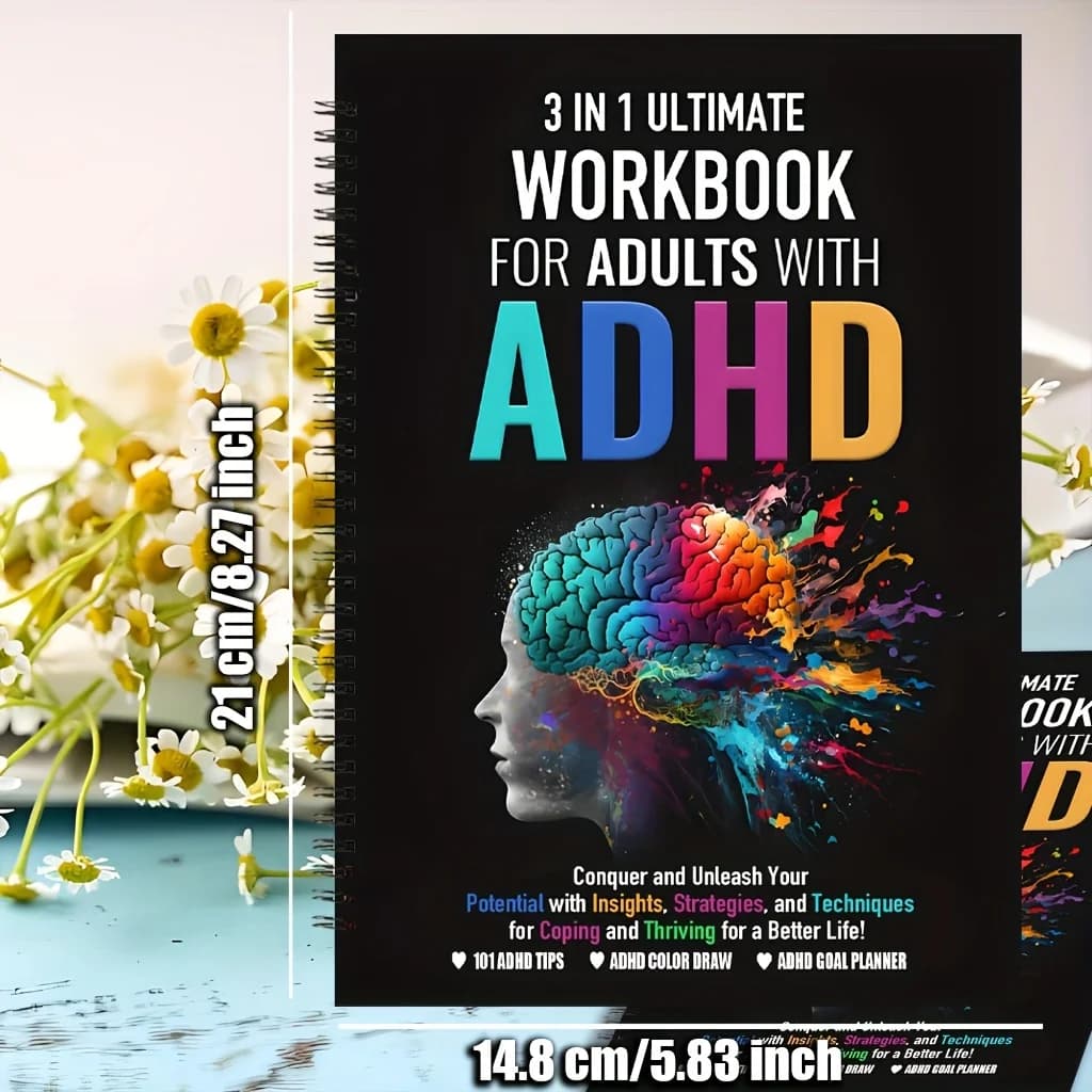 3 in 1 ADHD Workbook: Master Focus Time Management  Anxiety with 101 Tips Techniques Strategies Includes Brain Coloring Notebook