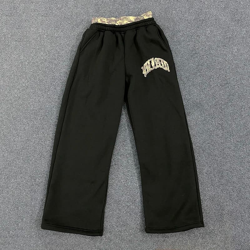 Leopard Print Letter Embroidered Double Waistband Street Casual Pants Y2K Style Men's And Women's Versatile Sweatpants - 2