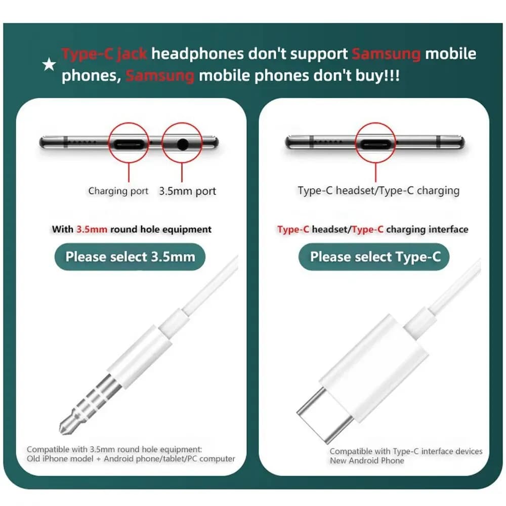 سماعات ألعاب سلكية بجاك 90 درجة، صوت محيطي HiFi مع ميكروفون، سماعات موسيقى 3.5mm Type C لهواتف سامسونج S24 وS23 وآيفون 15 - 6