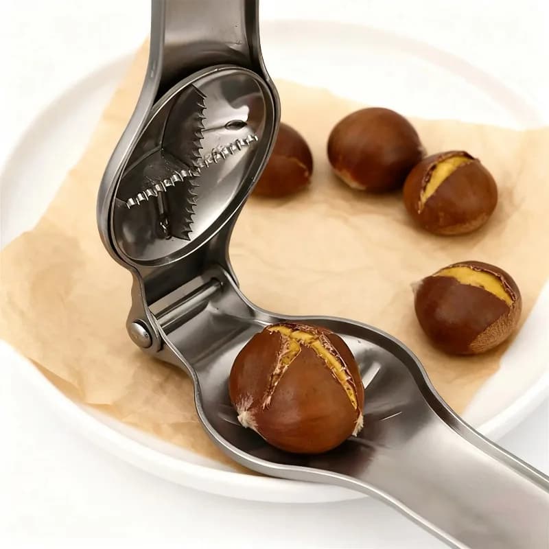 آلة كستناء عالية الجودة من الفولاذ المقاوم للصدأ أداة مطبخ ثنائية الوظيفة مع فتاحة زجاجات جافة وغمد ووظيفة قاطع - 4