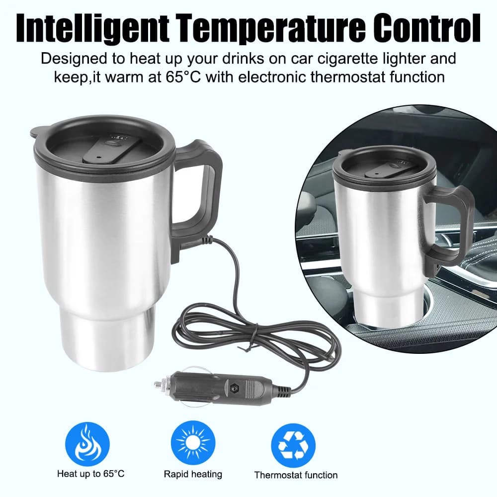 Camping Travel Kettle Electric Heating Car Kettle Vehicle Heating Cup 12V 450ml Stainless Steel Water Coffee Milk Thermal Mug - 6