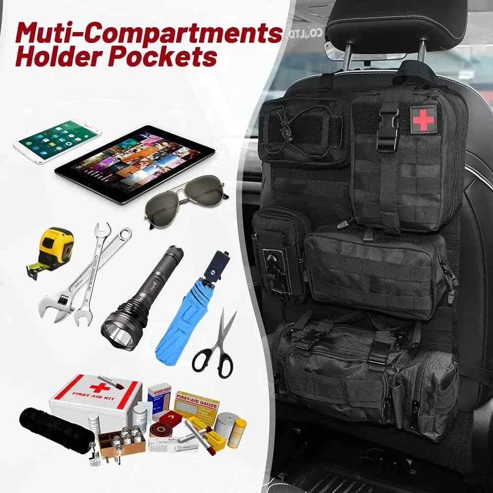 Universal Car Storage Bag, Rear Seat Tactical Storage Bag with 5 Molle Pouch Vehicle Molle Panel Organizer,Hanging Bag Fits - 3