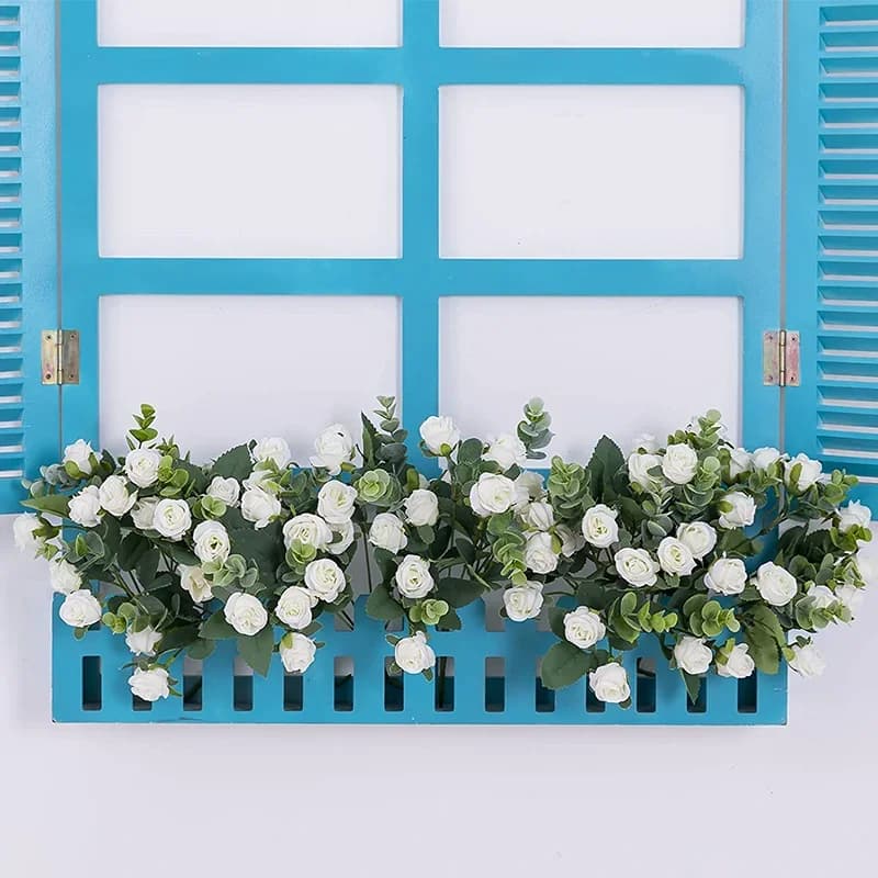 10 Heads Artificial Flower Silk Rose white Eucalyptus leaves Peony Bouquet Fake Flower for Wedding Table Party Vase Home Decor - 4