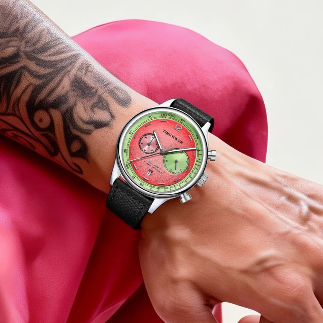 TIMETOKEN New T501GS Mens Watch Japan Miyota OS21 Movement Watermelon Dial Waterproof Chronograph Domed Sapphire Calendar style - 4