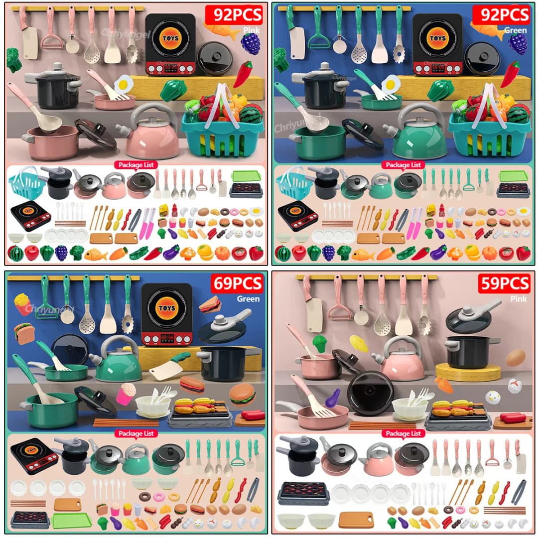 Kids Play Kitchen Toys Set Mini 92/69/59 PCS Pretend Cooking Food with Pots Pans Utensils for Toddlers Girls Boys Children Gift - 6