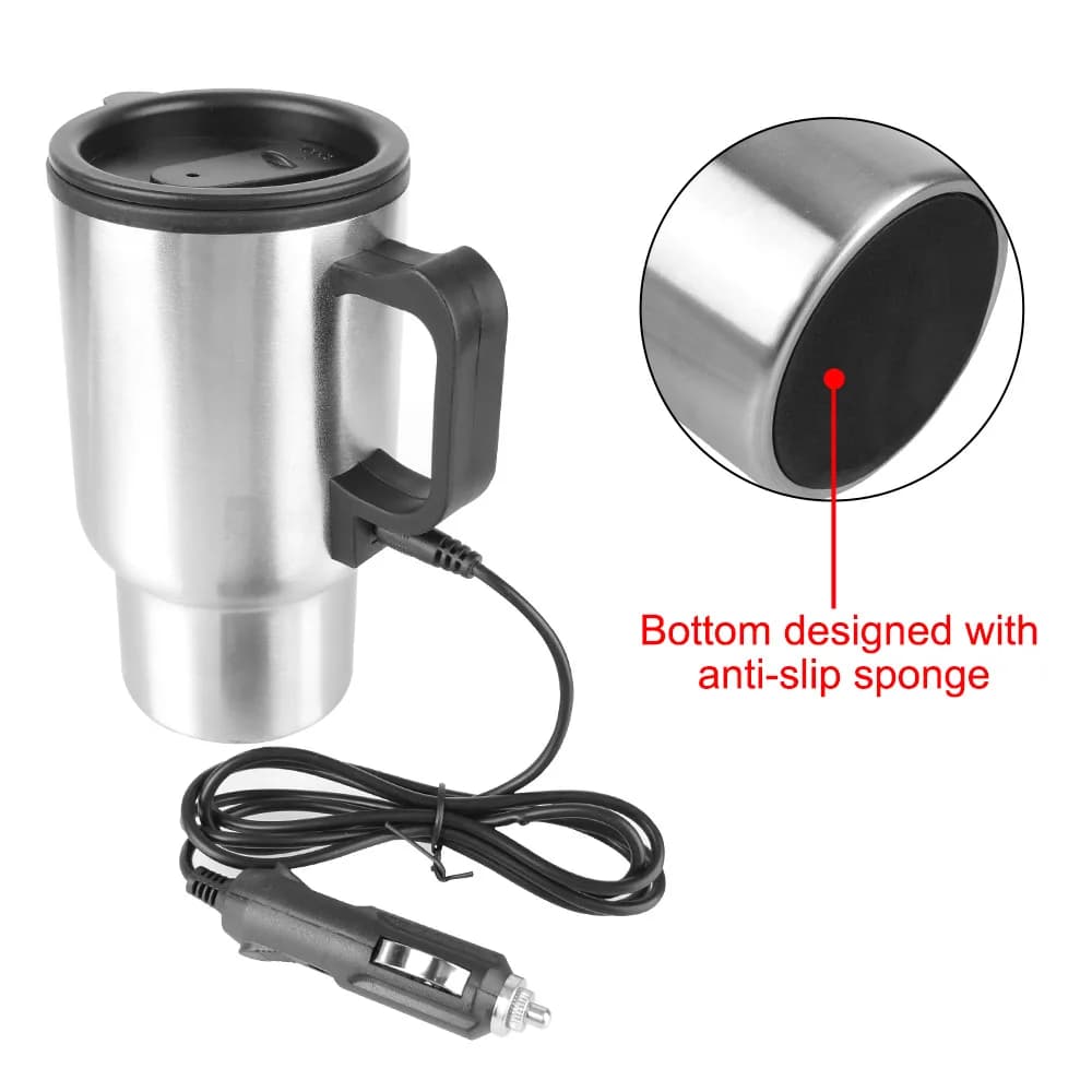 12V 450ml Electric Heating Car Kettle Water Coffee Milk Thermal Mug Camping Travel Kettle Stainless Steel Vehicle Heating Cup - 6