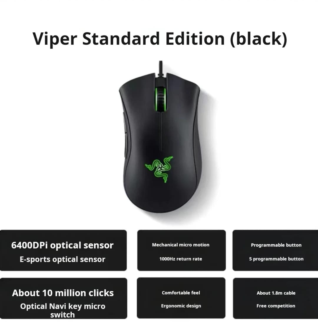 ماوس الألعاب السلكي Razer DeathAdder Essential / ماوس سلكي 6400DPI 5 أزرار مستقلة لجهاز الكمبيوتر المحمول والكمبيوتر الشخصي - 2