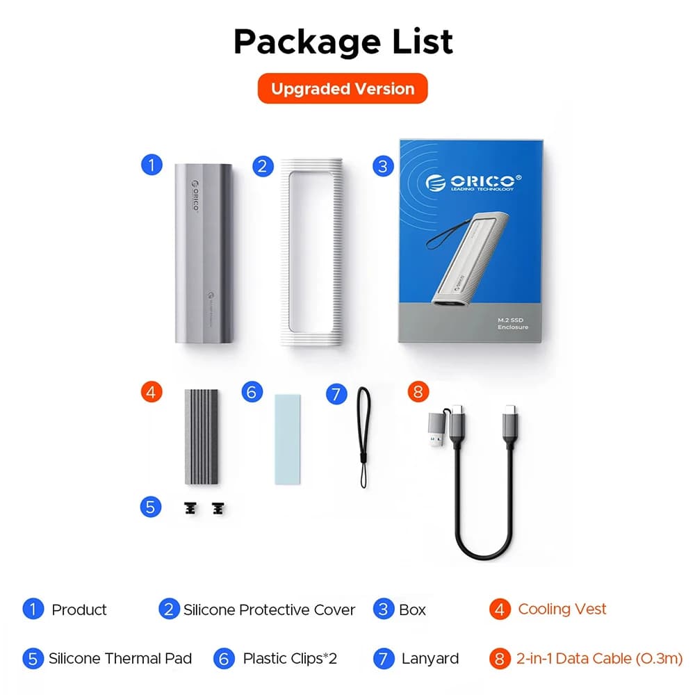 ORICO 1.8" M.2 SSD Enclosure 4/8TB Aluminum alloy ABS SSD Case 10Gbps M.2 NVMe to USB Adapter Support UASP - 6