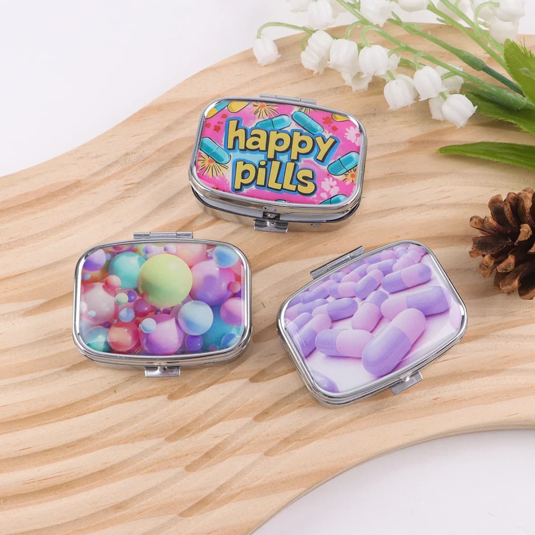 Simple Pattern 2 Compartments Metal Medicine Box Portable Travel Decorated  Sealed Small Pill Organizer Container Storage - 3
