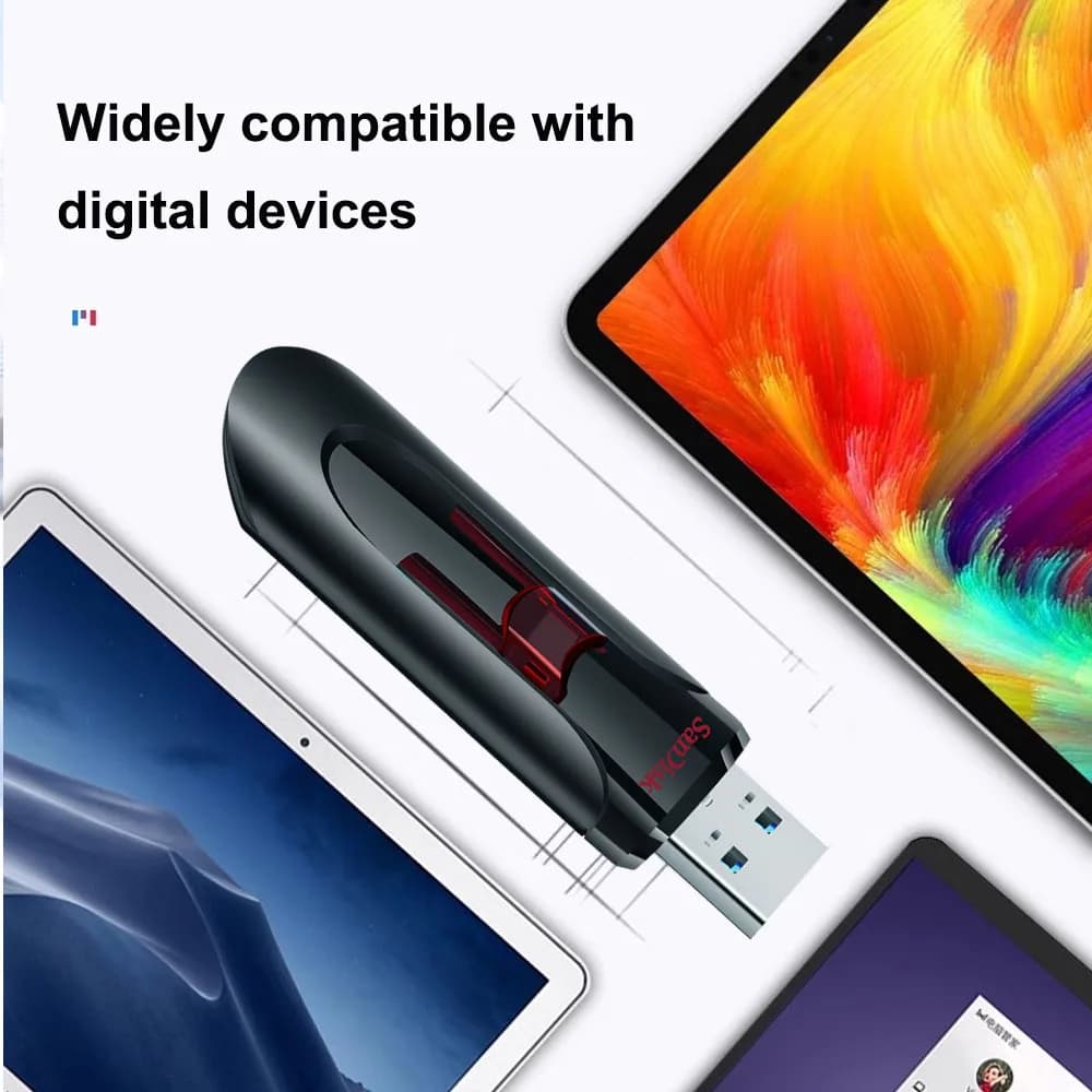 SanDisk Cruzer Glide USB 3.0 Pen Drive High Speed 256GB 128GB pendrive 32GB mini USB3.0 16GB plastic Memory Stick CZ600 - 2