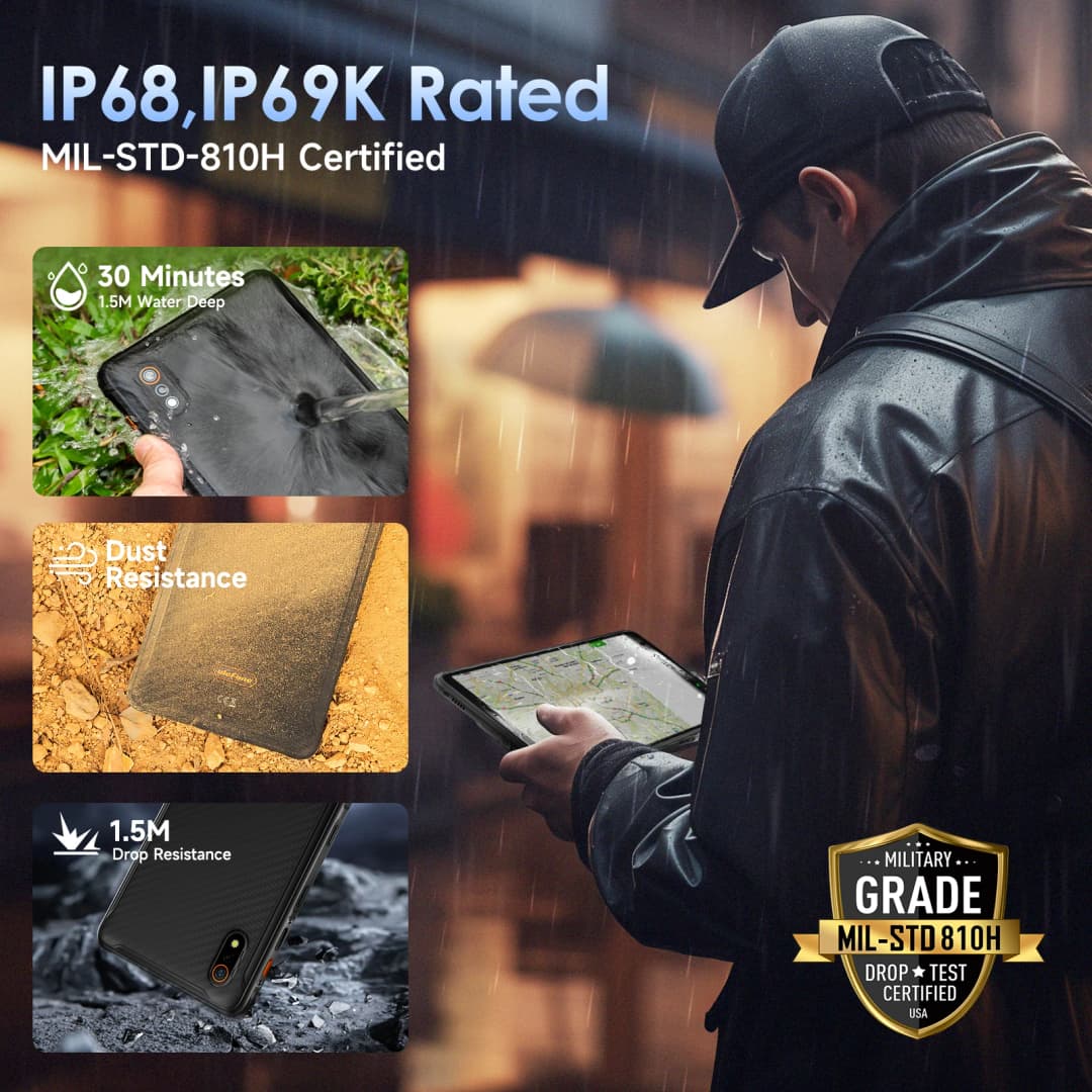 جهاز Ulefone Armor Pad Pro لوحي متين IP68/IP69K 4G MT8788 لوحي ذاكرة وصول عشوائي 16 جيجابايت (8+8 جيجابايت ذاكرة وصول عشوائي) ذاكرة قراءة فقط 128 جيجابايت 48 ميجابكسل Android 7650 مللي أمبير في الساعة - 5