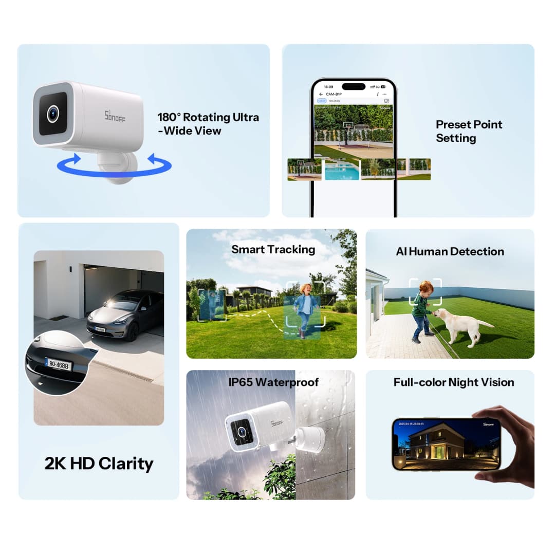 SONOFF CAM-B1P 2K HD Outdoor Smart Security Camera AI Human Detection IP65 Weatherproof Smart Tracking Full-Color Night Vision - 2