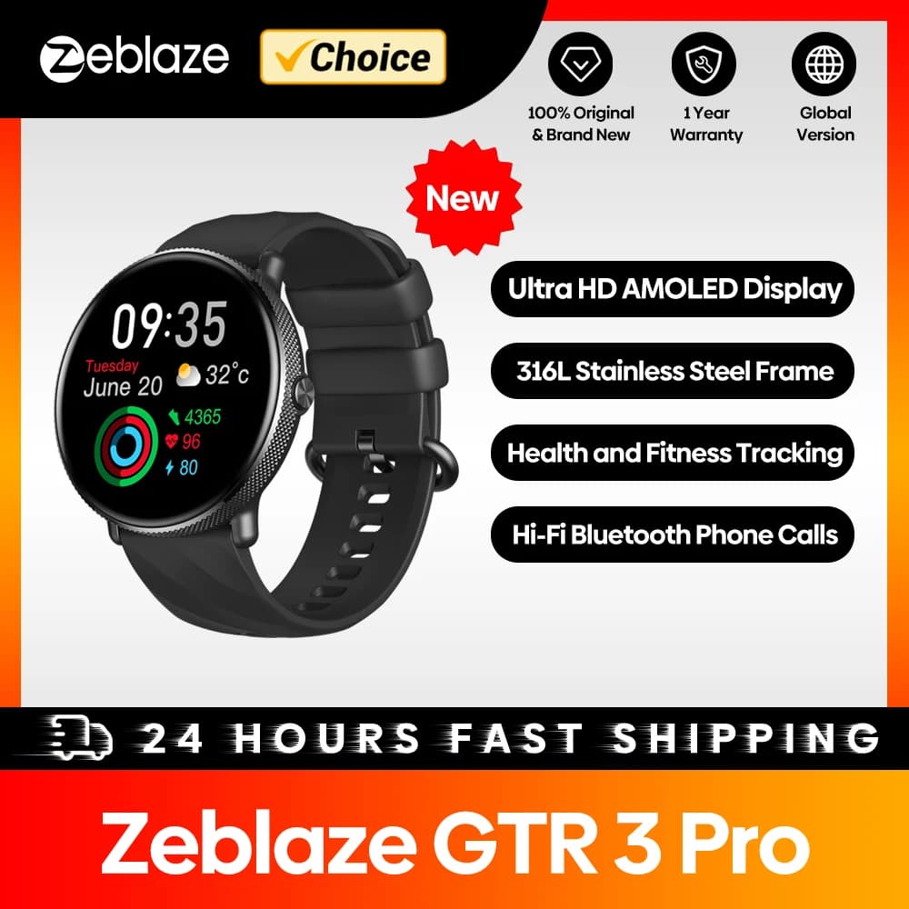 ساعة Zeblaze GTR 3 Pro بشاشة AMOLED لإجراء/استقبال المكالمات الهاتفية ساعة ذكية من الفولاذ المقاوم للصدأ 316L ساعة لياقة بدنية ذكية للرجال والنساء