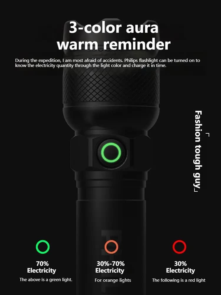 Philips 2pcs Strong Light Flashlight USB Rechargeable flashlight Lamp Portable Ultra Bright Long-range Outdoor Led Flashlights - 4