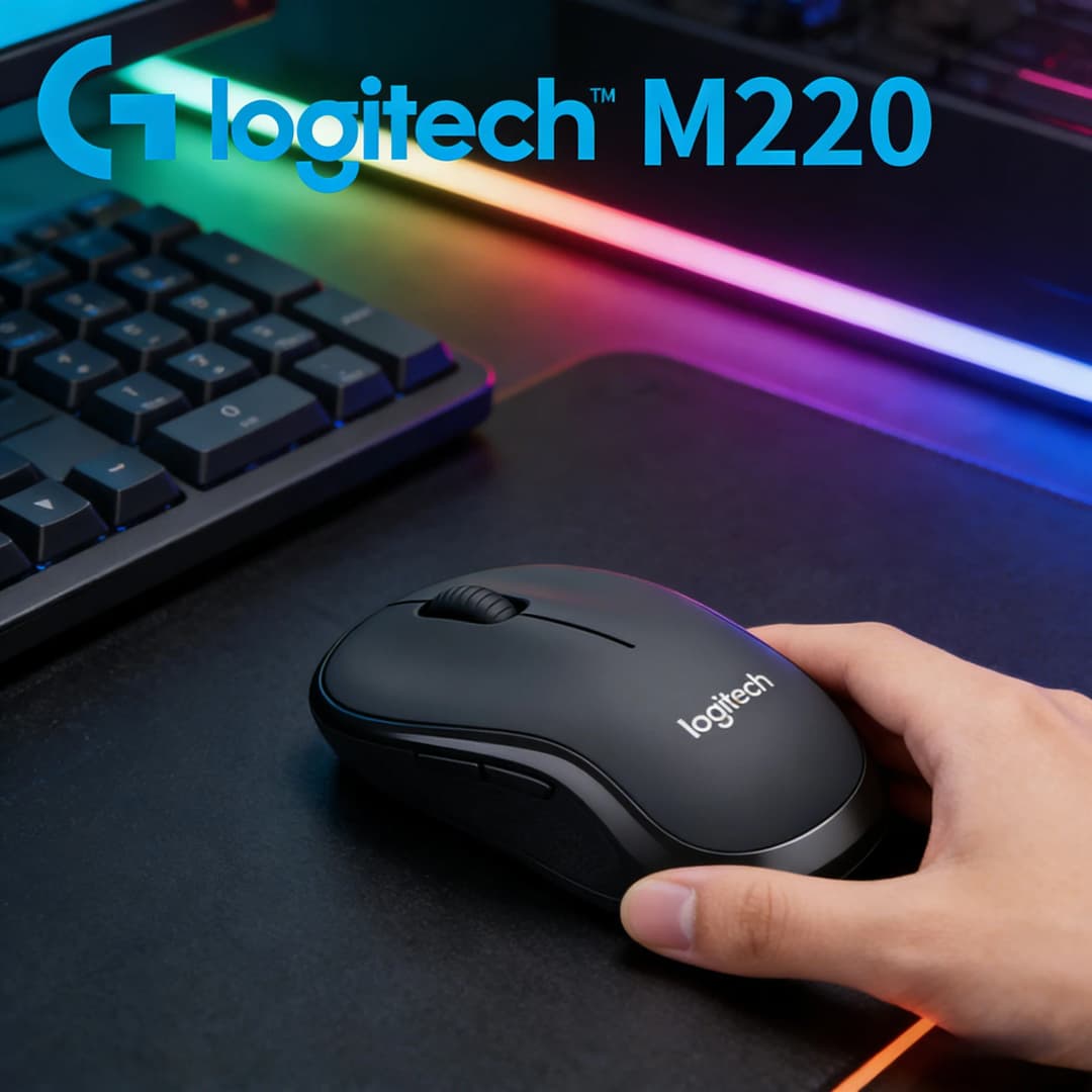 ماوس Logitech M220 الأصلي اللاسلكي الصامت، تقليل الضوضاء بنسبة 90%، بطارية 18 شهرًا، 1000 DPI لأجهزة الكمبيوتر المحمولة والمكتبية والاستخدام المنزلي
