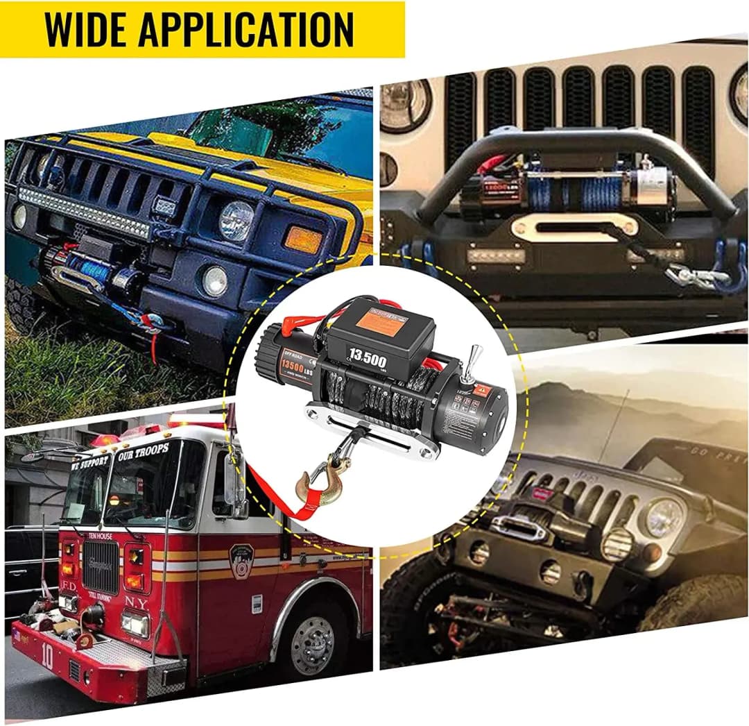 VEVOR أفضل سعر رافعة كهربائية 13500 رطل 12 فولت 6120 كجم 13500 رطل لـ 4X4 حبال مقطورة صناعية 92 قدم حزام سحب - 5