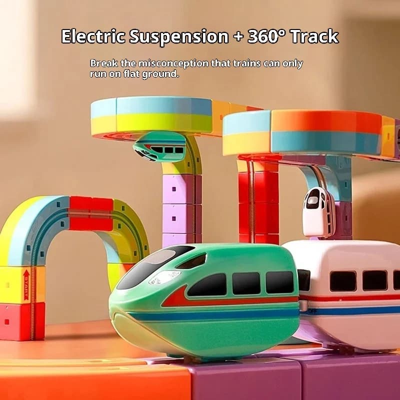 مجموعة المسارات المغناطيسية الكهربائية لعبة بناء الجذعية مع مركبات مضادة للجاذبية 100 + قطعة نموذج السكك الحديدية ذاتية الصنع هدية إبداعية للأطفال - 5
