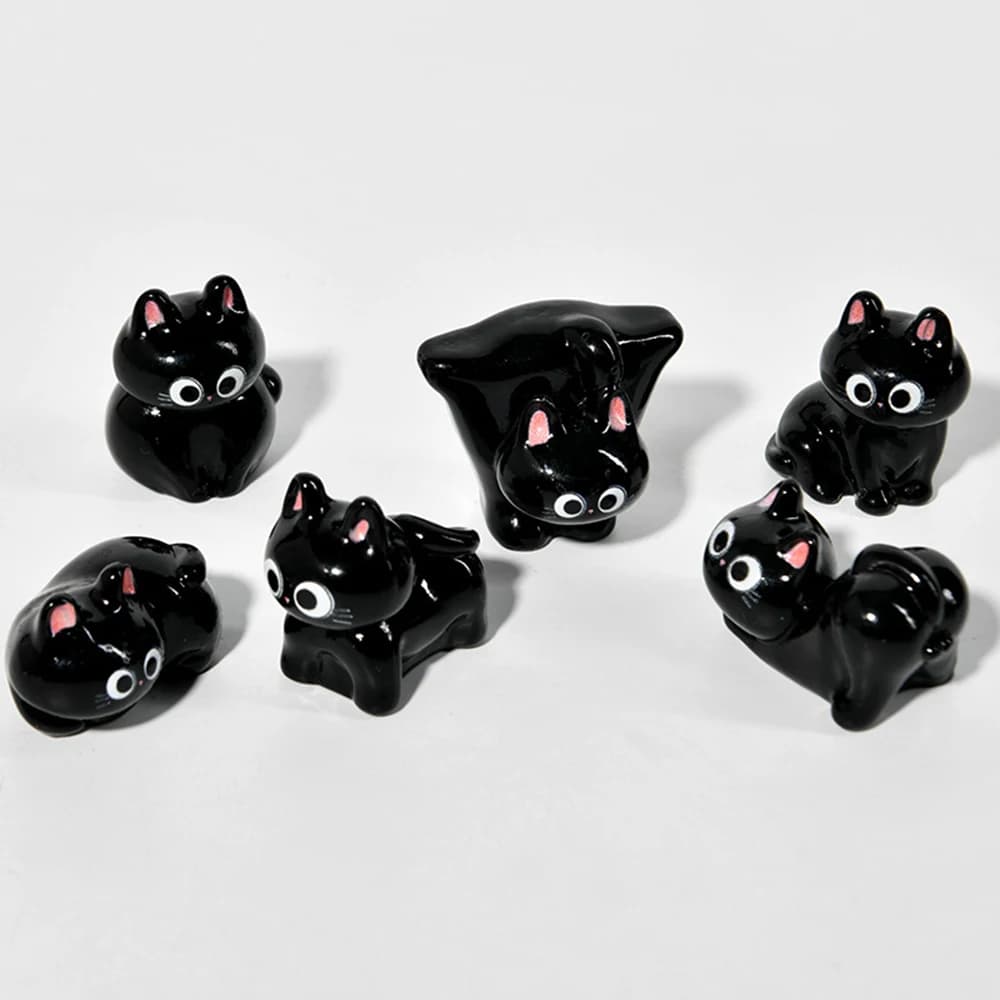 Cartoon Resin Black Cat Figurine Mini Cartoon Animal Ornaments Desktop Decoration Car Mounted Small Figurines Kids Children Toy - 3