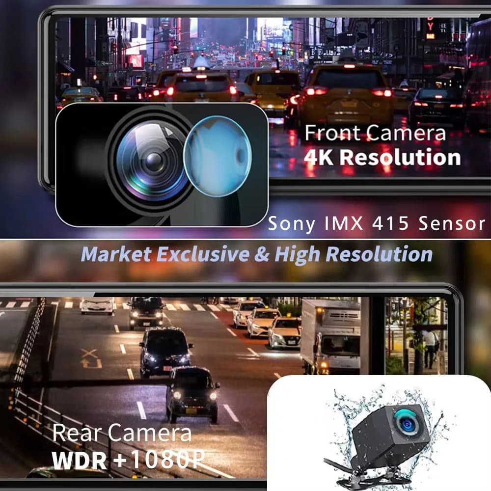 مرآة داش كام بدقة 4K UHD 2160 بكسل، عدسة مزدوجة، GPS، واي فاي، شاشة IPS، ومسجل تيار لمرآة الرؤية الخلفية - 3